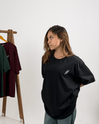 Black Cotton Oversize Crew Neck Tee – Half Sleeve - Parallels