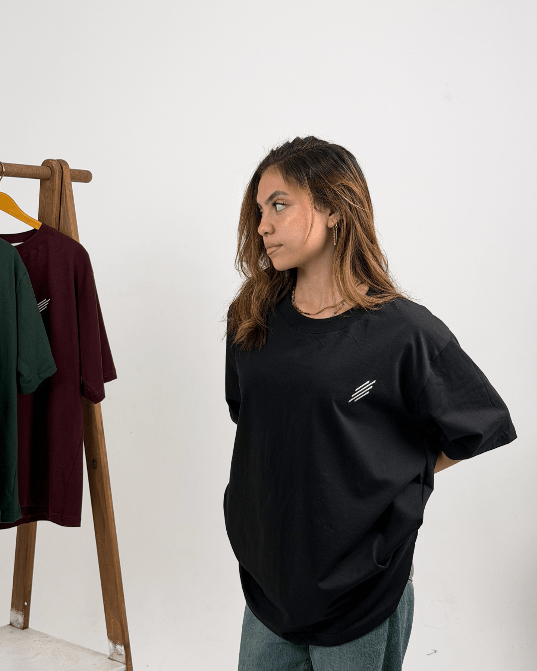 Black Cotton Oversize Crew Neck Tee – Half Sleeve - Parallels
