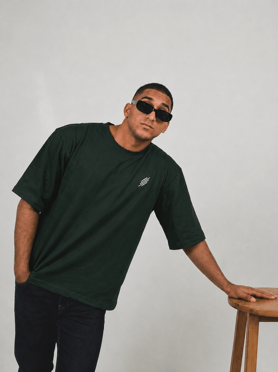Olive Green Cotton Oversize Crew Neck Tee – Half Sleeve - Parallels
