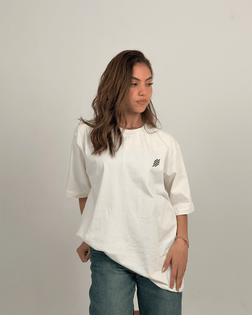 White Cotton Oversize Crew Neck Tee – Half Sleeve - Parallels